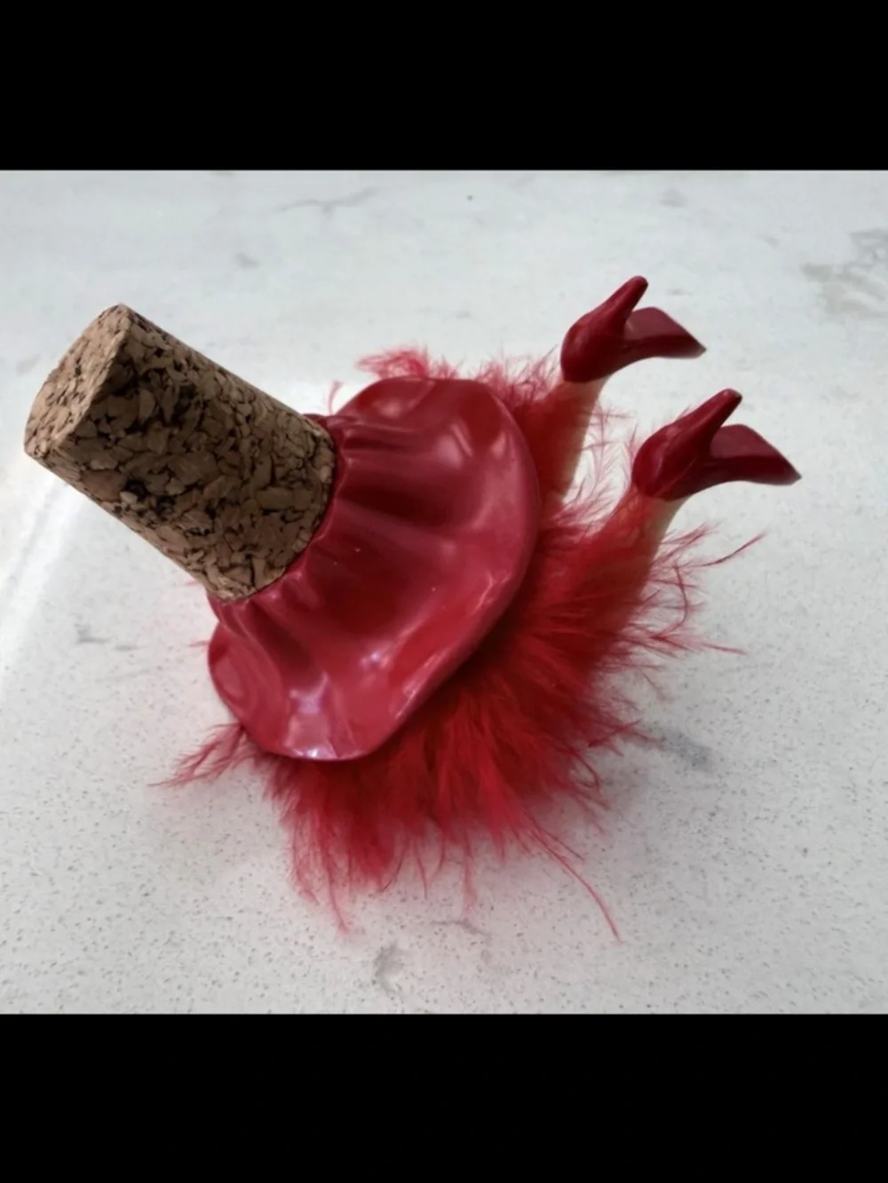 Novelty Wine Bottle Stopper Legs Red Stiletto Heels & Feathers Cork New w/ Tags